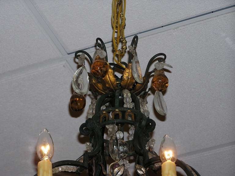 19th Century French Wrought Iron and Crystal Pear Shaped Chandelier.  Circa 1850 For Sale