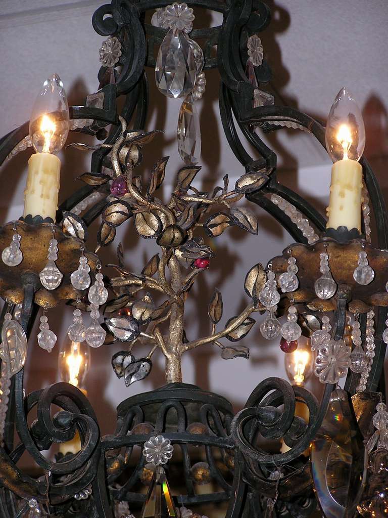 French Wrought Iron and Crystal Pear Shaped Chandelier.  Circa 1850 For Sale 1