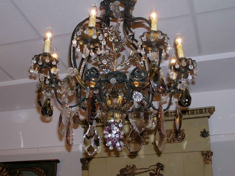 French Wrought Iron and Crystal Pear Shaped Chandelier.  Circa 1850 For Sale 2