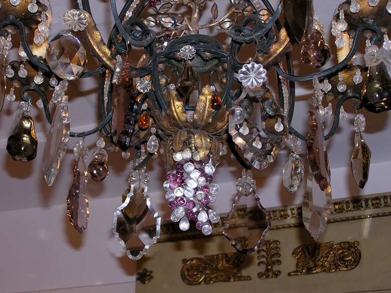 French Wrought Iron and Crystal Pear Shaped Chandelier.  Circa 1850 For Sale 3
