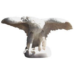 American Carved Marble Perched Eagle on Squared Plinth.  Circa 1850
