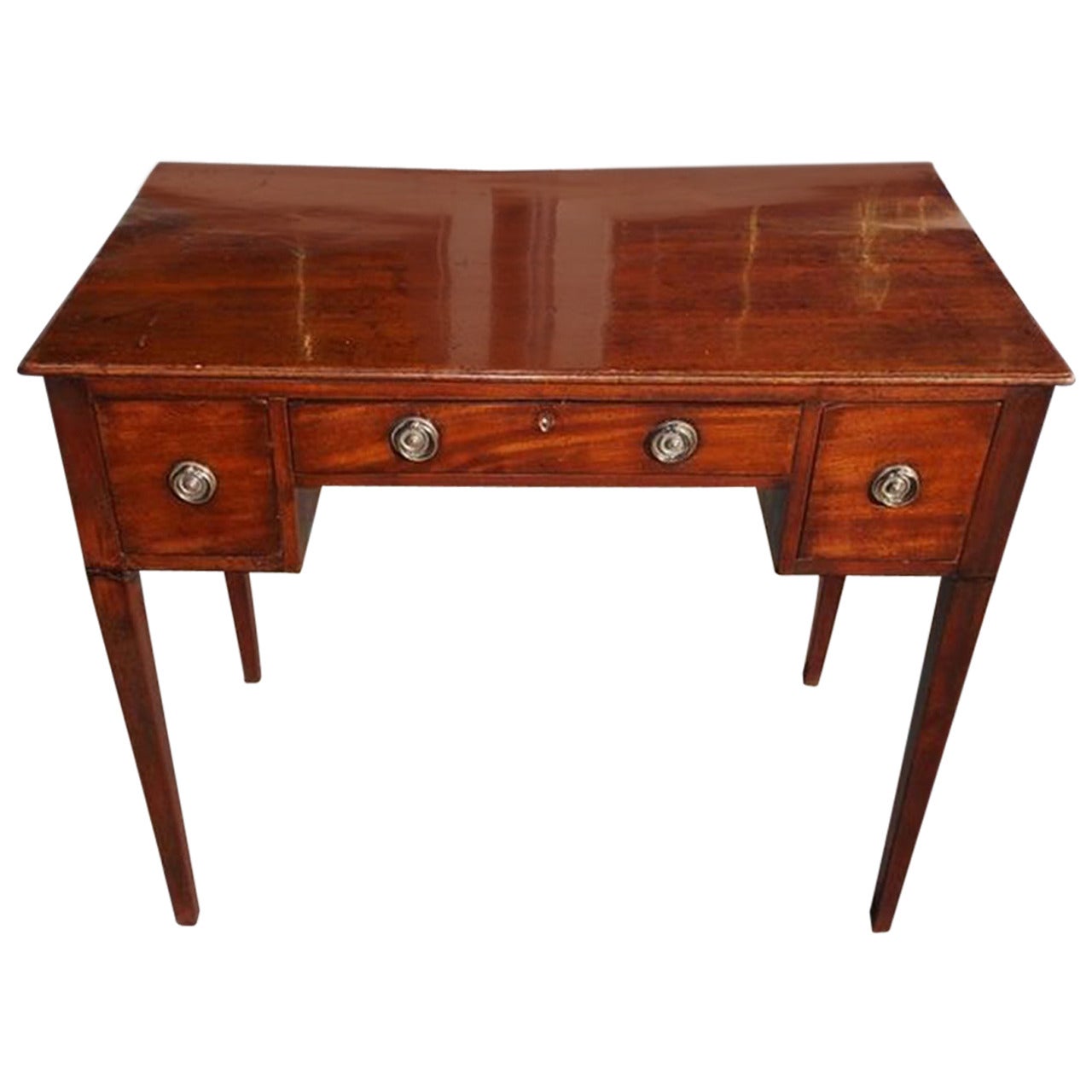 English Hepplewhite Mahogany Three Drawer Writing Table.  Circa 1790