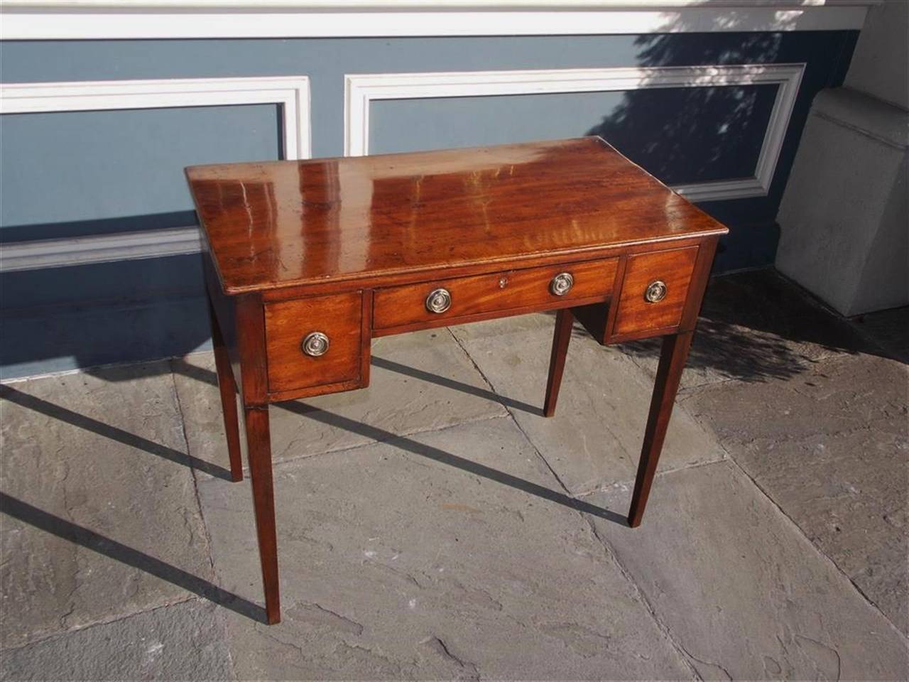 Hand-Carved English Hepplewhite Mahogany Three Drawer Writing Table.  Circa 1790 For Sale