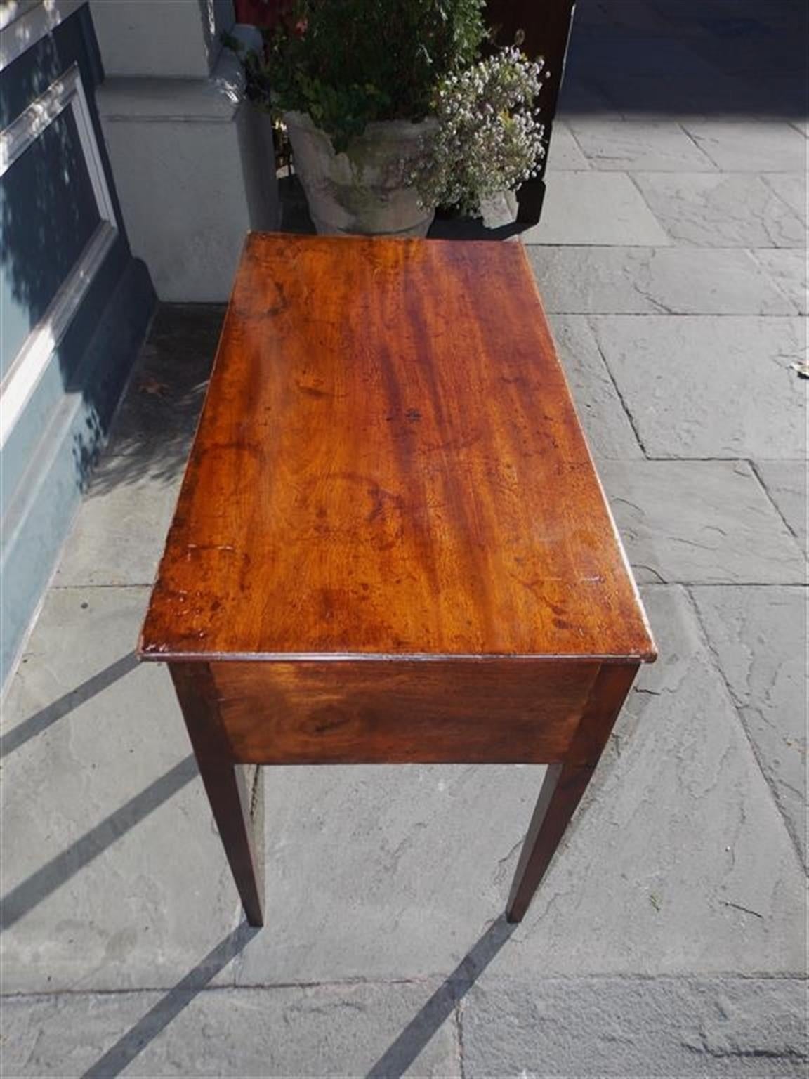 Brass English Hepplewhite Mahogany Three Drawer Writing Table.  Circa 1790 For Sale