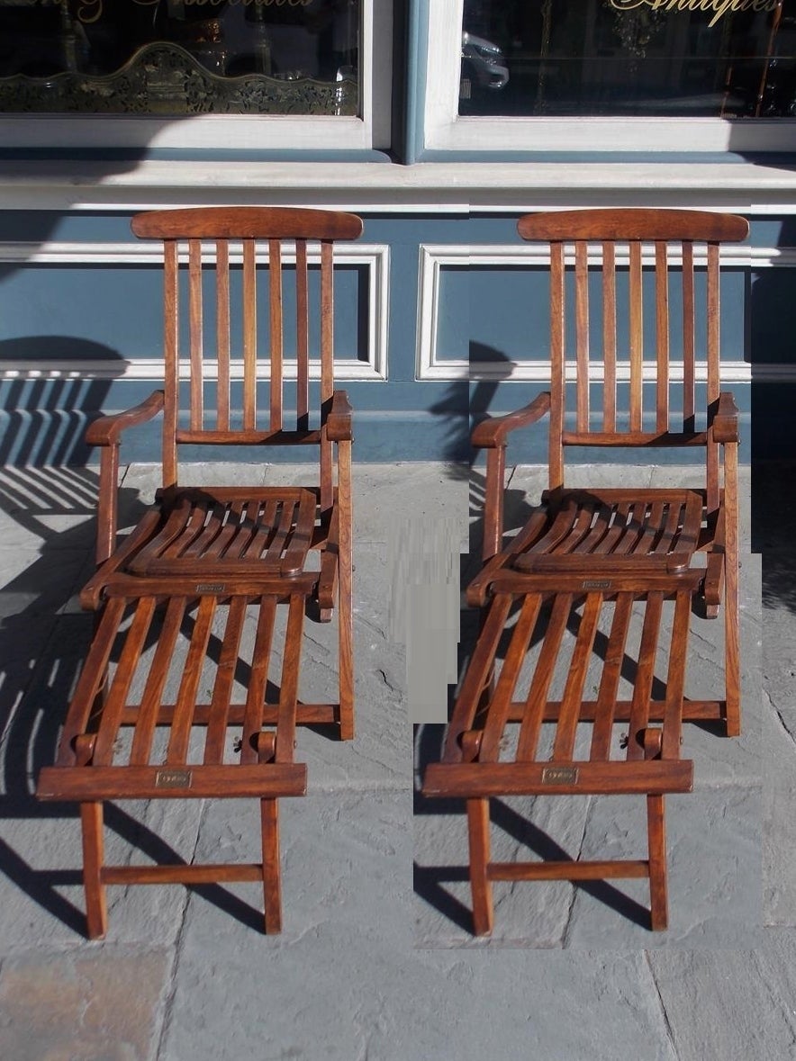 Pair of French Teak Deck Arm Chairs Stamped "S.S. France," Circa 1910 ...