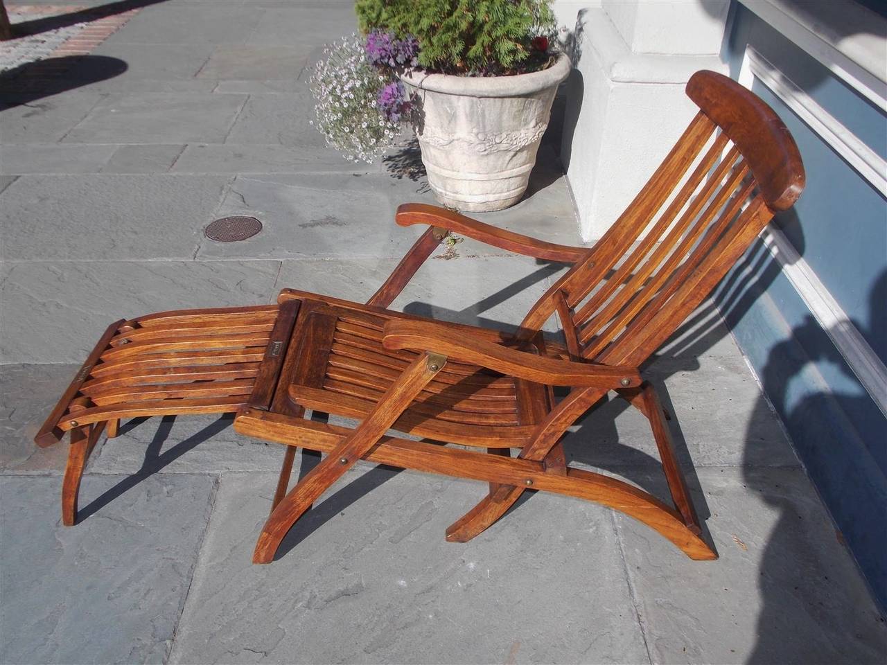 Pair of French Teak Deck Arm Chairs Stamped "S.S. France," Circa 1910 ...