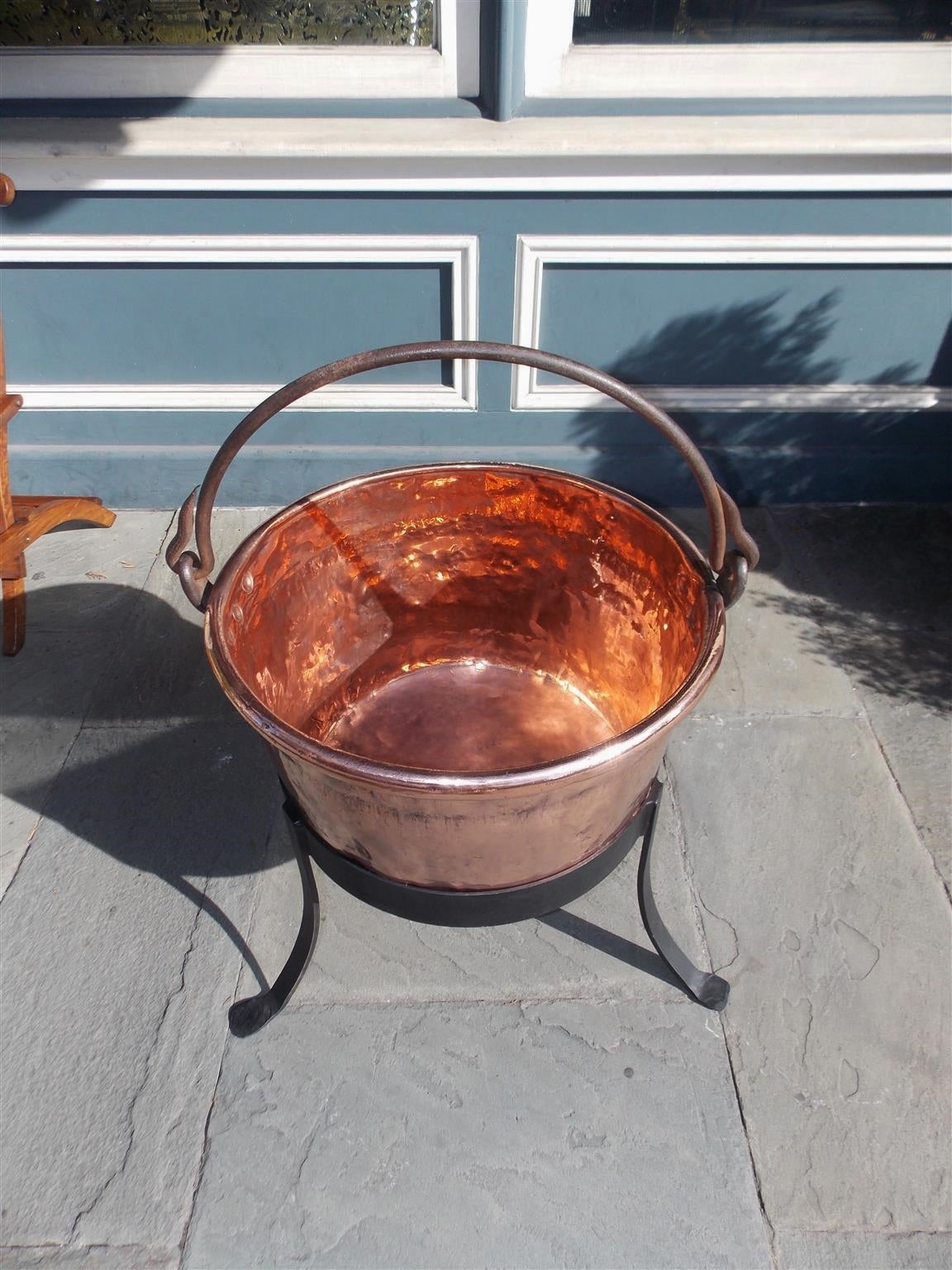 American Colonial American Copper and Wrought Iron Plantation Cauldron on Stand, Circa 1780