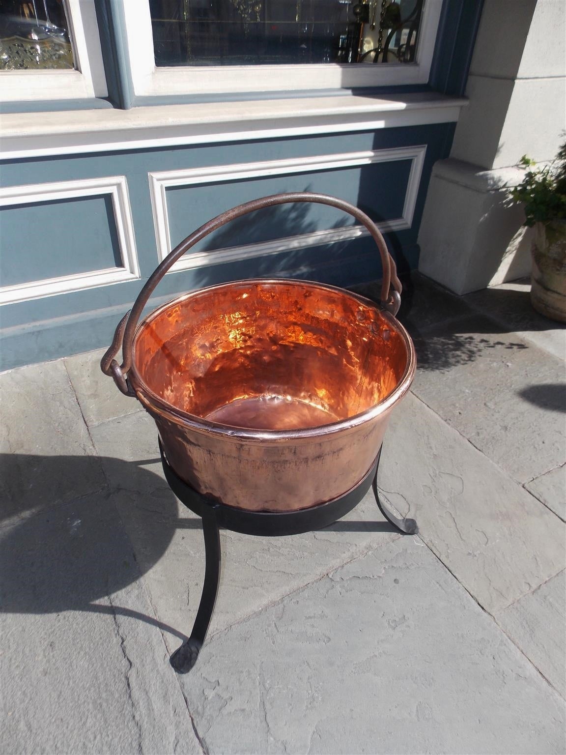 Late 18th Century American Copper and Wrought Iron Plantation Cauldron on Stand, Circa 1780