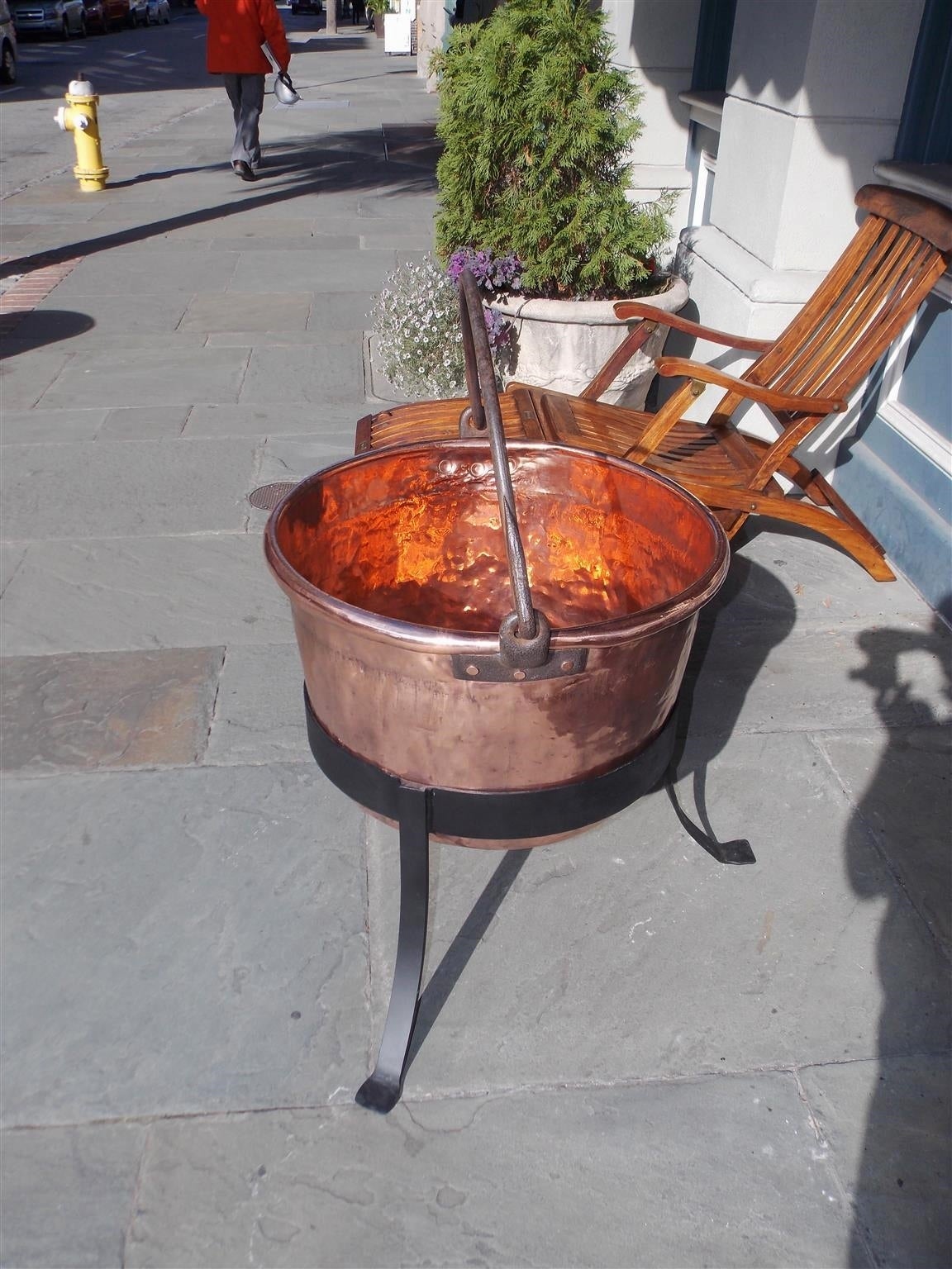 American Copper and Wrought Iron Plantation Cauldron on Stand, Circa 1780 1