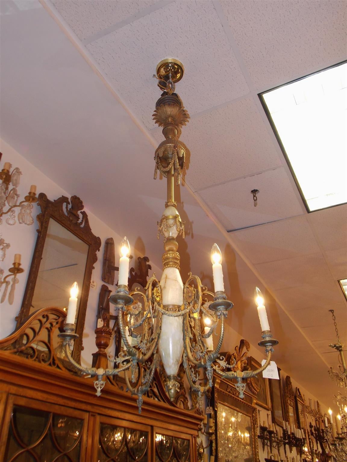 Italian Gilt Bronze and Onyx Chandelier, Circa 1840 In Excellent Condition In Hollywood, SC