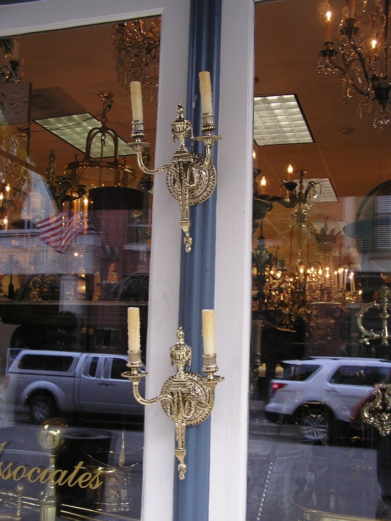 Pair of French Brass Urn Sconces In Excellent Condition In Hollywood, SC