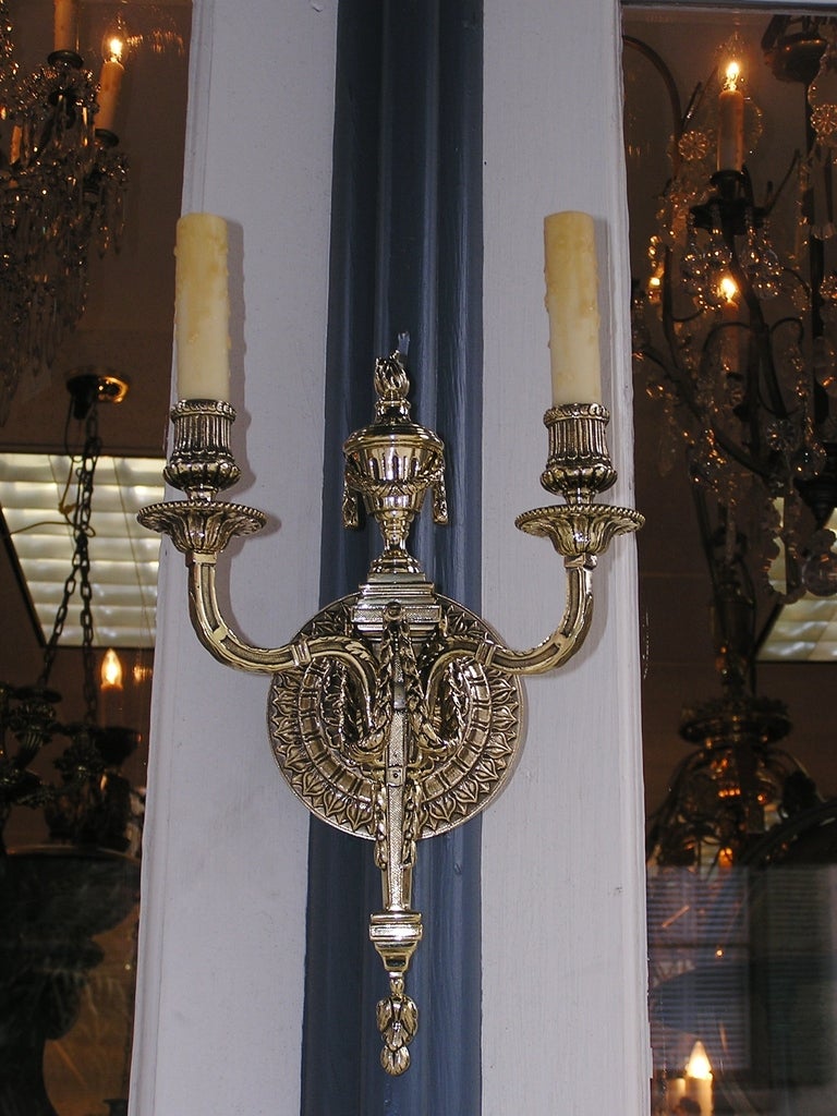 Pair of French Brass Urn Sconces 1