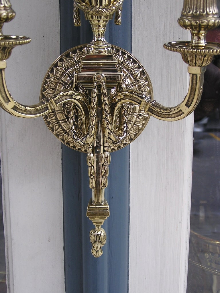Pair of French Brass Urn Sconces 3