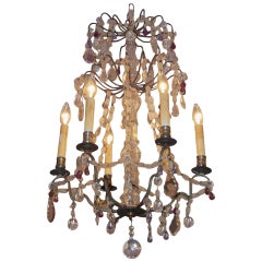 Antique French Nickel Silver and Crystal Chandelier.  Circa 1830