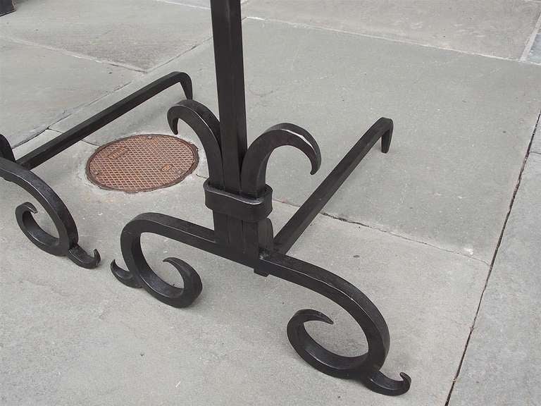 Pair of American Wrought Iron Sunflower Medallion Andirons 20th Century 2