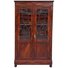 American Regency Crotch Mahogany Glass Front Bookcase, Circa 1820