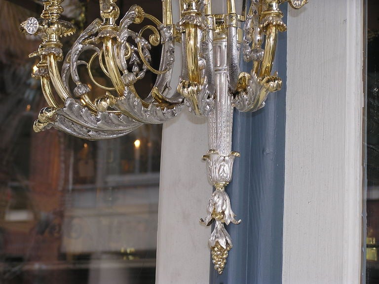 Pair of Italian Gilt Bronze & Nickel Silver Onyx Wall Sconces Orig. Gas, C. 1830 For Sale 5