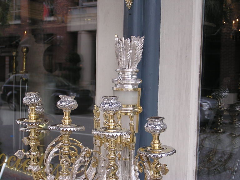 Dorato Coppia di applique italiane in bronzo dorato e nichel argento e onice Orig. Gas, C. 1830 in vendita