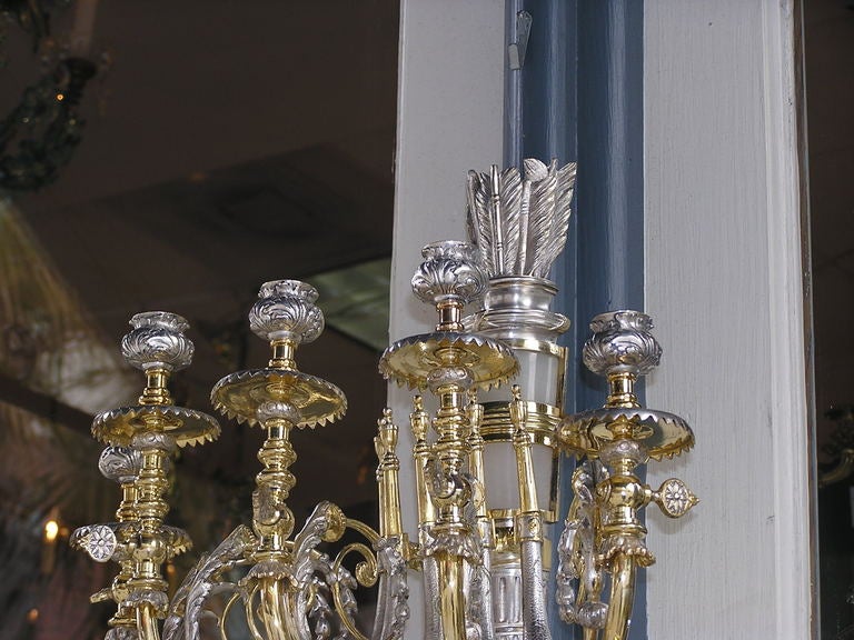 Pair of Italian Gilt Bronze & Nickel Silver Onyx Wall Sconces Orig. Gas, C. 1830 For Sale 1
