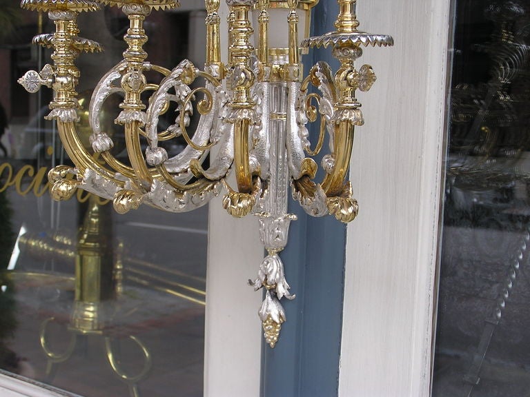 Pair of Italian Gilt Bronze & Nickel Silver Onyx Wall Sconces Orig. Gas, C. 1830 For Sale 2