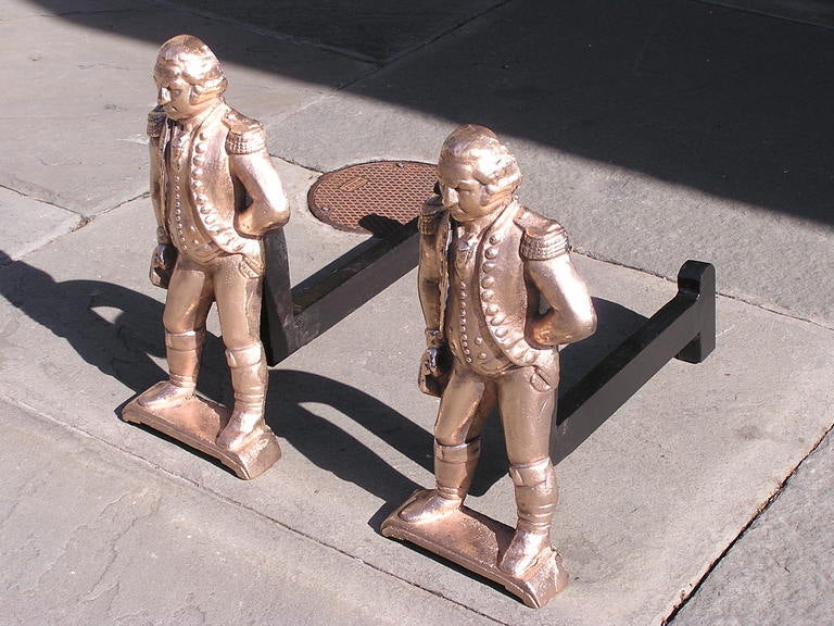 Pair of American Bronze Washington Andirons In Excellent Condition In Hollywood, SC