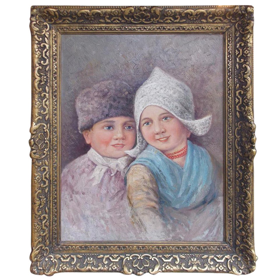 Dutch Oil on Canvas in Gilt Frame. Circa 1860 For Sale