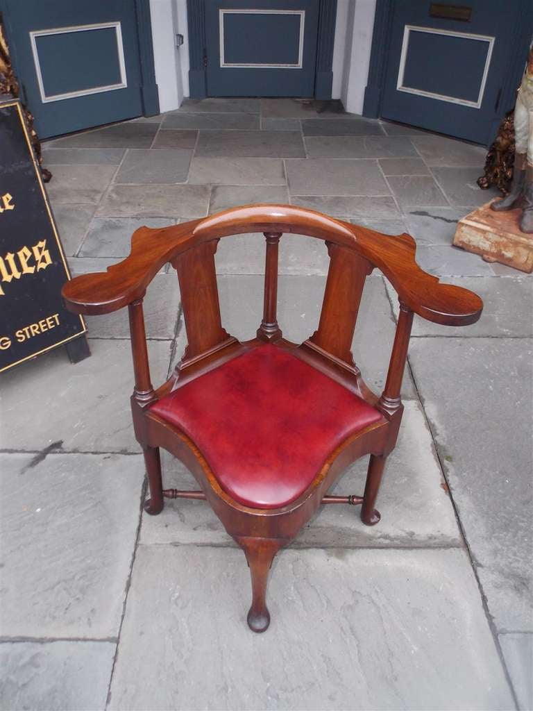 British English Mahogany Queen Anne Corner Chair.  Circa 1760