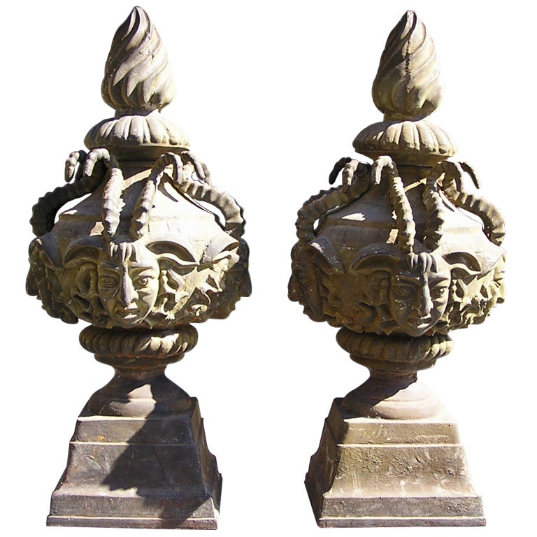 Pair of American Cast Iron Mythological Garden Ornaments