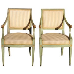 Pair of Regency Italian Painted and Gilt Dolphin Arm Chairs