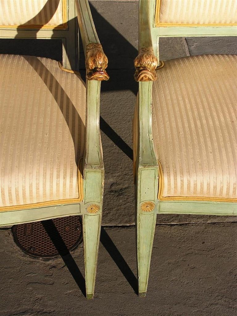 Pair of Regency Italian Painted and Gilt Dolphin Arm Chairs 1