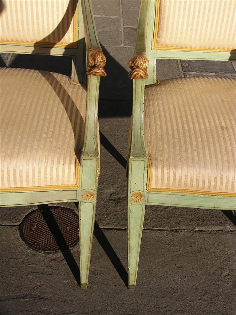 Pair of Regency Italian Painted and Gilt Dolphin Arm Chairs 4