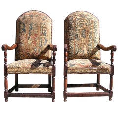 Pair of Italian Walnut Needlepoint Arm Chairs 4