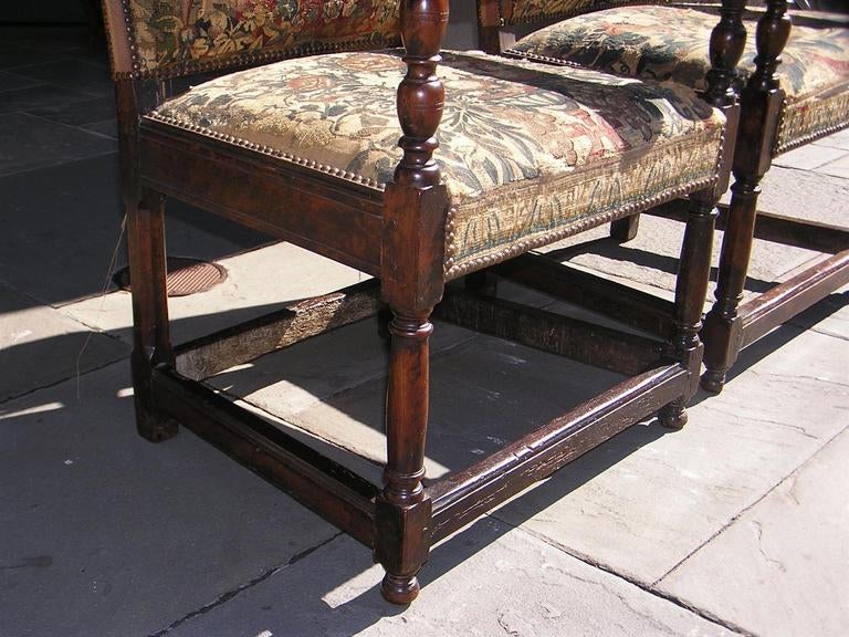 Pair of Italian Walnut Needlepoint Arm Chairs, 18th century For Sale 2