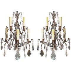 Pair of French Gilt Bronze and Crystal Sconces.  Circa 1820