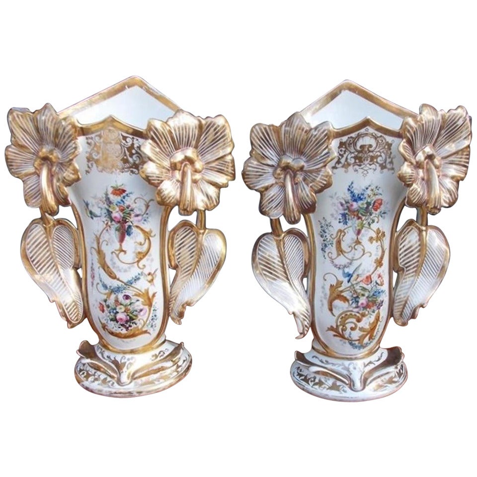 Pair of Old Paris Vases. Circa 1840