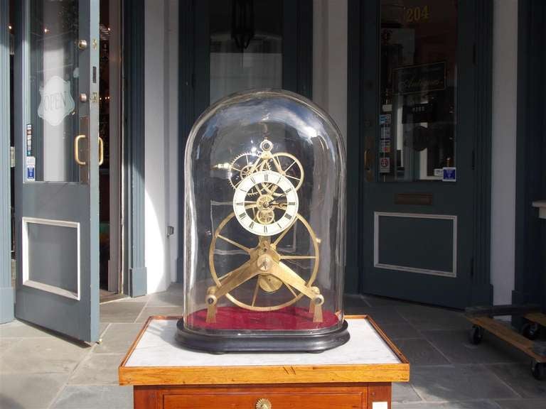 English Great Wheel Skeleton Clock Under Dome. Circa 1900