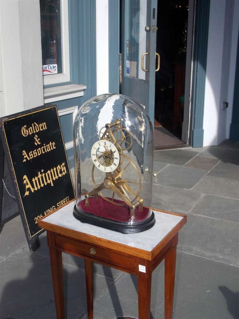 English Great Wheel Skeleton Clock Under Dome. Circa 1900 In Excellent Condition In Hollywood, SC