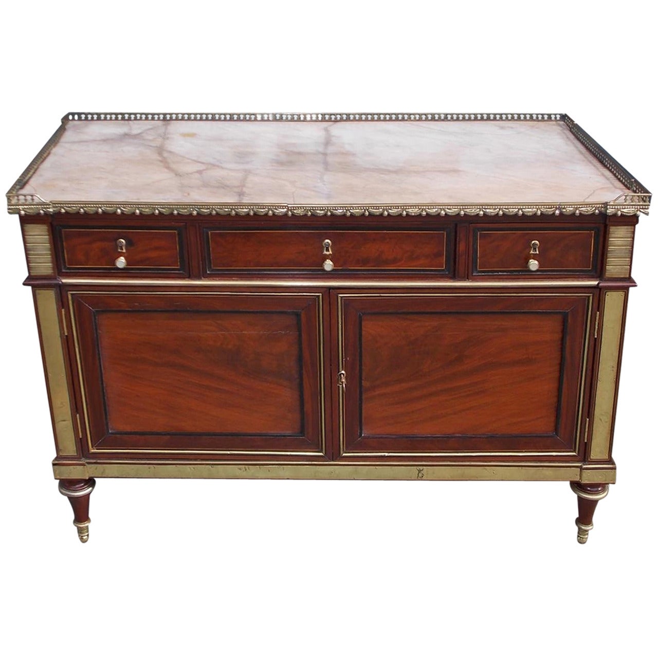 French Mahogany & Marble Brass Gallery Commode. Circa 1770