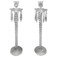 Pair of American Fostoria Crystal Candlesticks. Early 20th Century