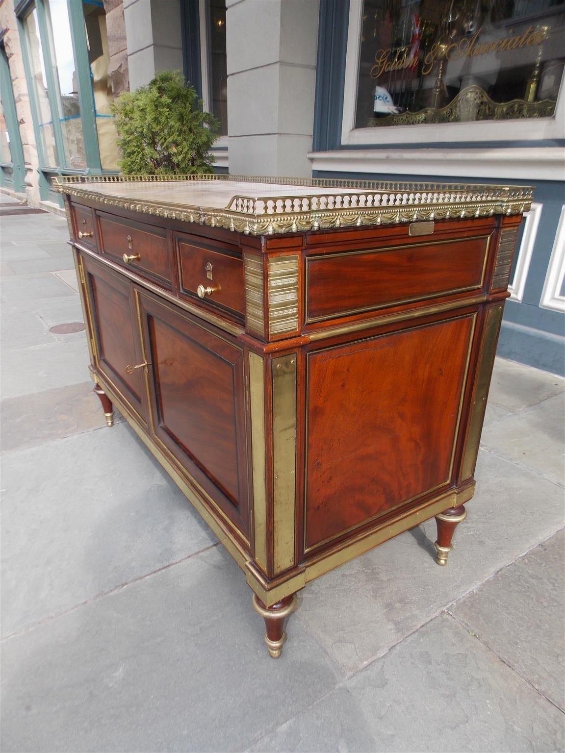 Neoclassical French Mahogany & Marble Brass Gallery Commode. Circa 1770
