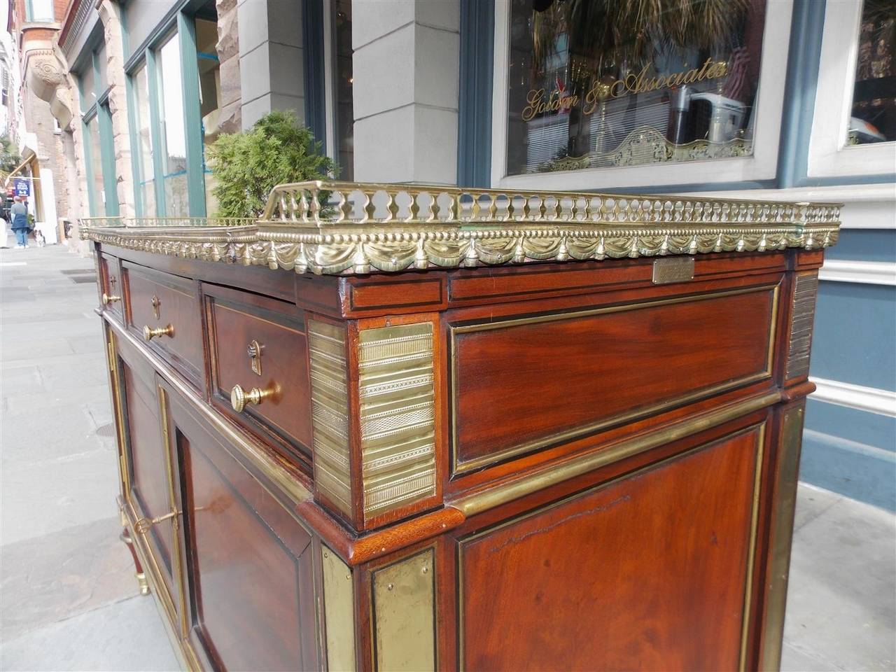 Late 18th Century French Mahogany & Marble Brass Gallery Commode. Circa 1770