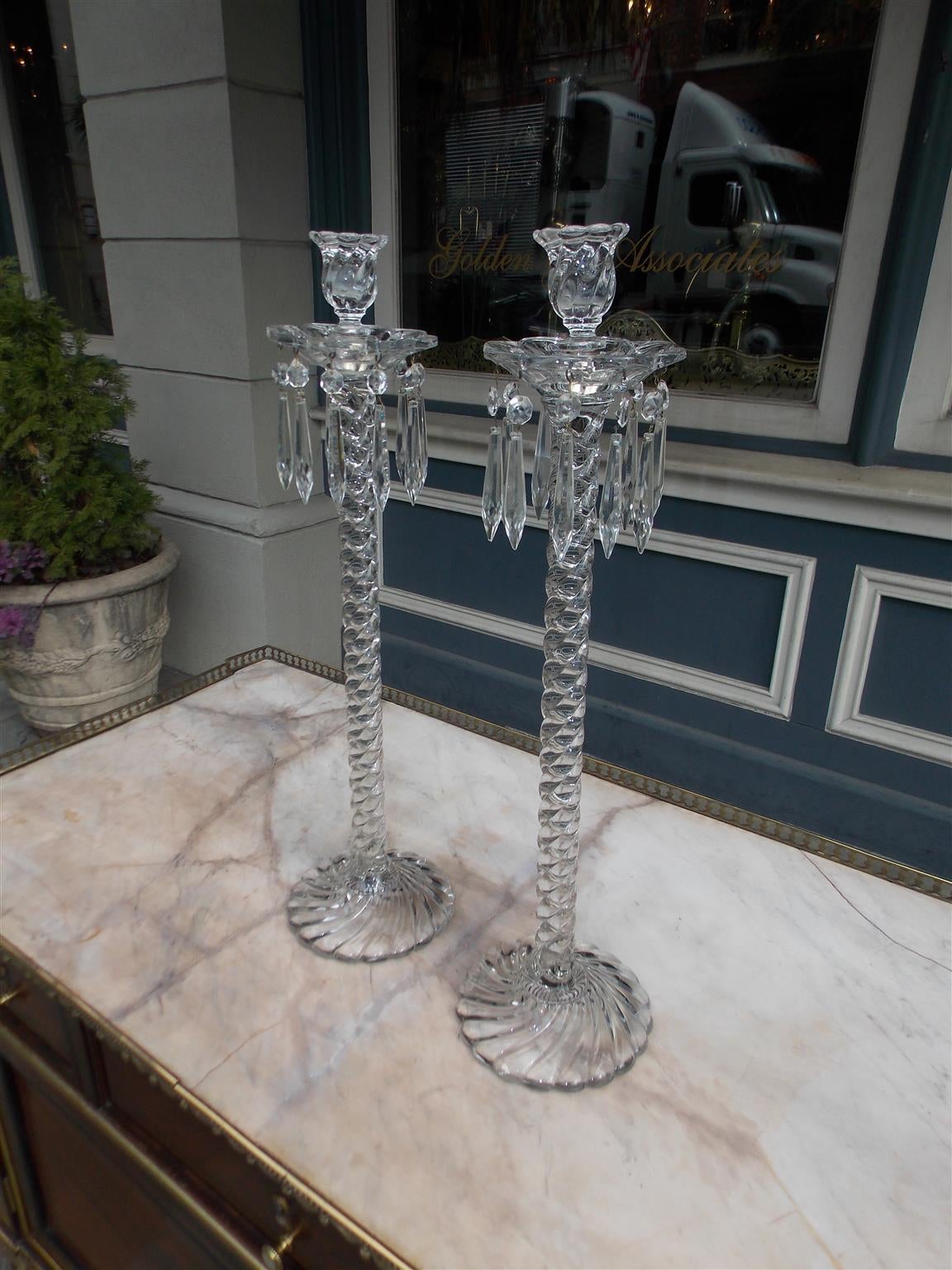 Pair of American Fostoria Crystal Candlesticks. Early 20th Century at