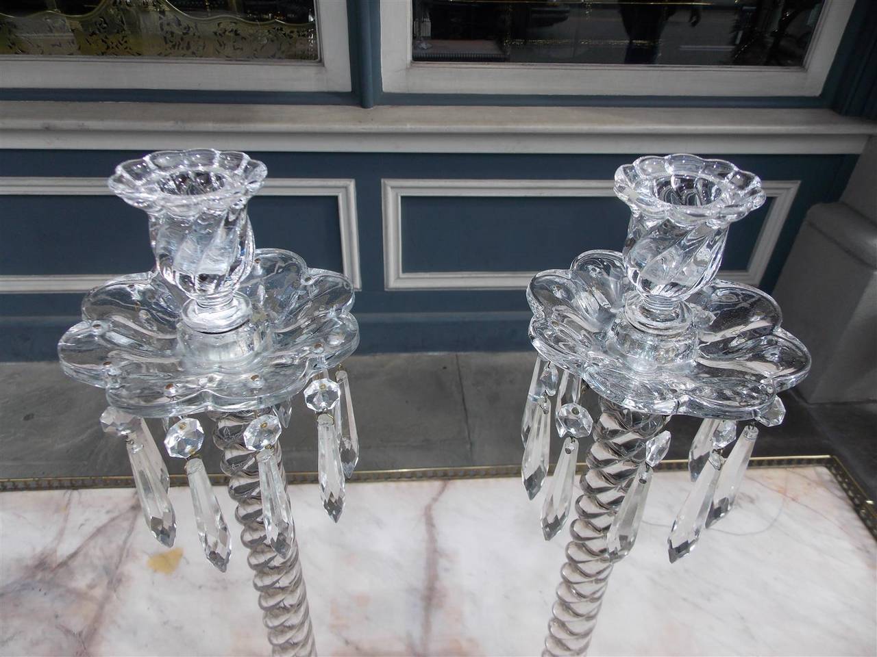 Pair of American Fostoria Crystal Candlesticks. Early 20th Century at