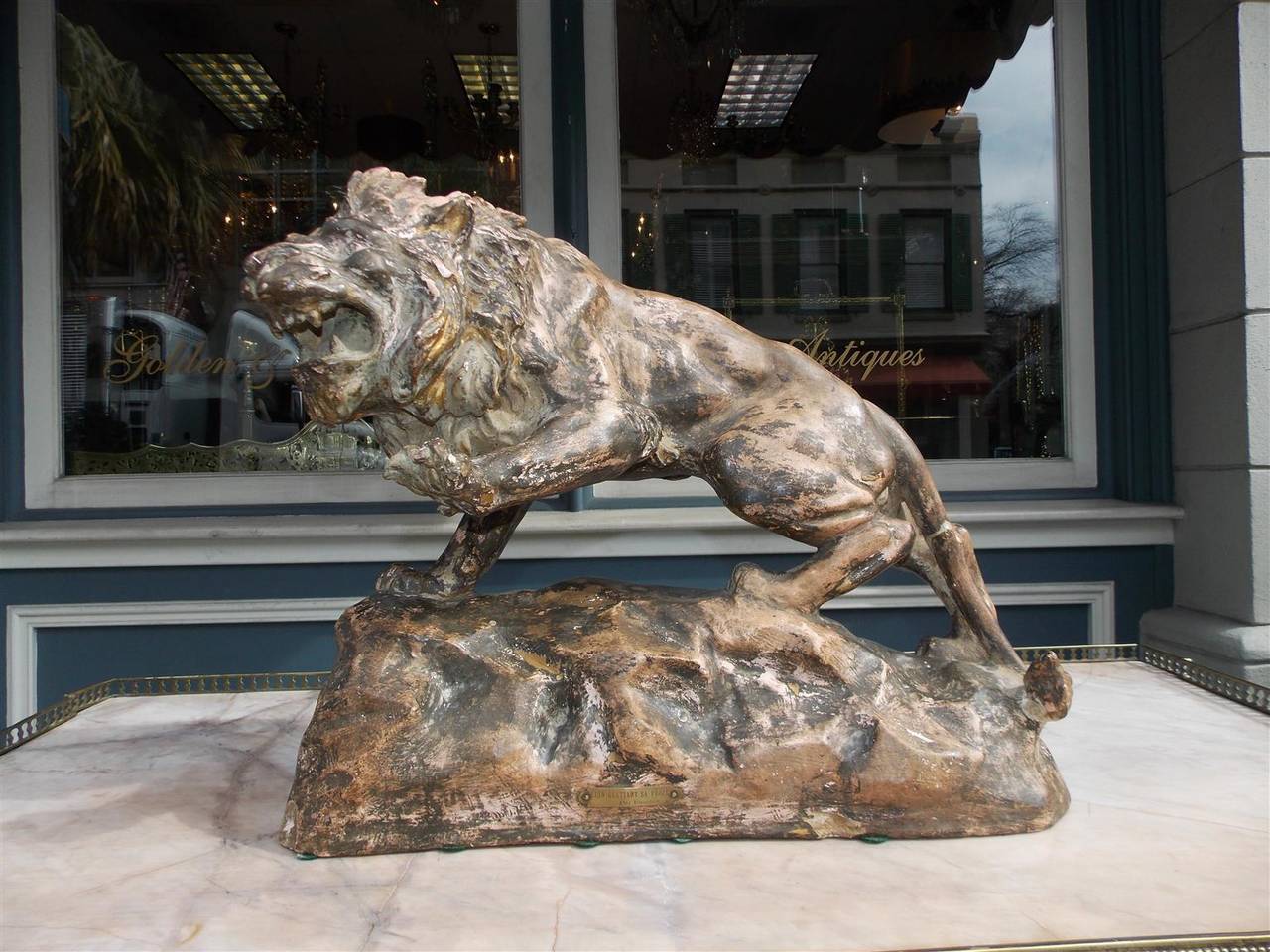 French Terracotta Lion on Rocky Plinth.  Circa 1880 For Sale 1