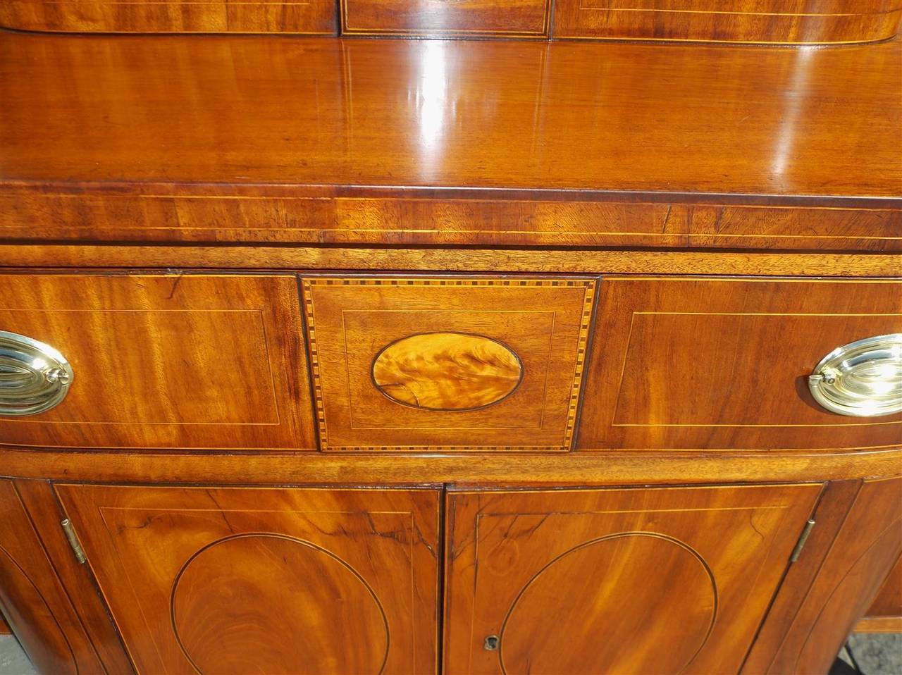 Charleston Mahogany Bow Front Inlaid Stage Top Sideboard, Circa 1800 In Excellent Condition In Hollywood, SC