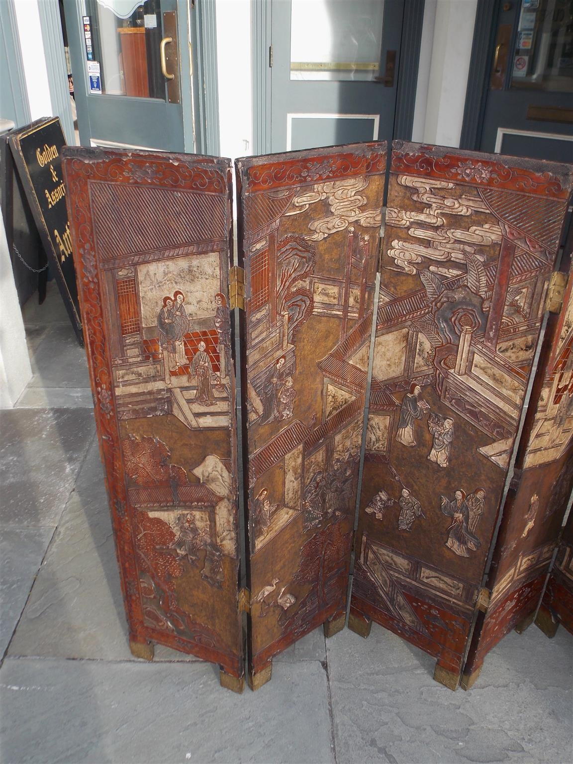 Chinese Six-Panel Decorative Folding Screen, Circa 1780 For Sale 2