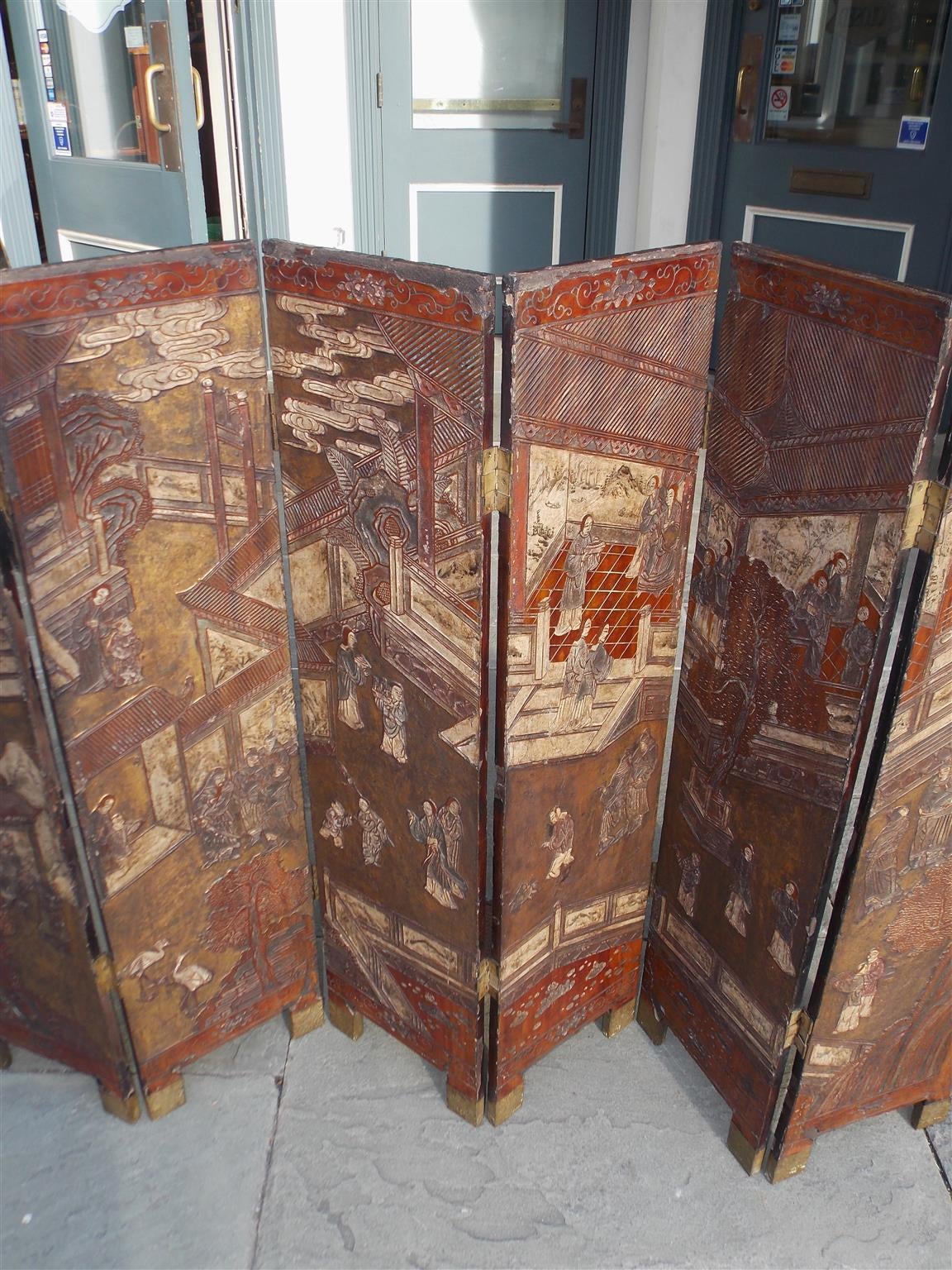 Chinese Six-Panel Decorative Folding Screen, Circa 1780 For Sale 3