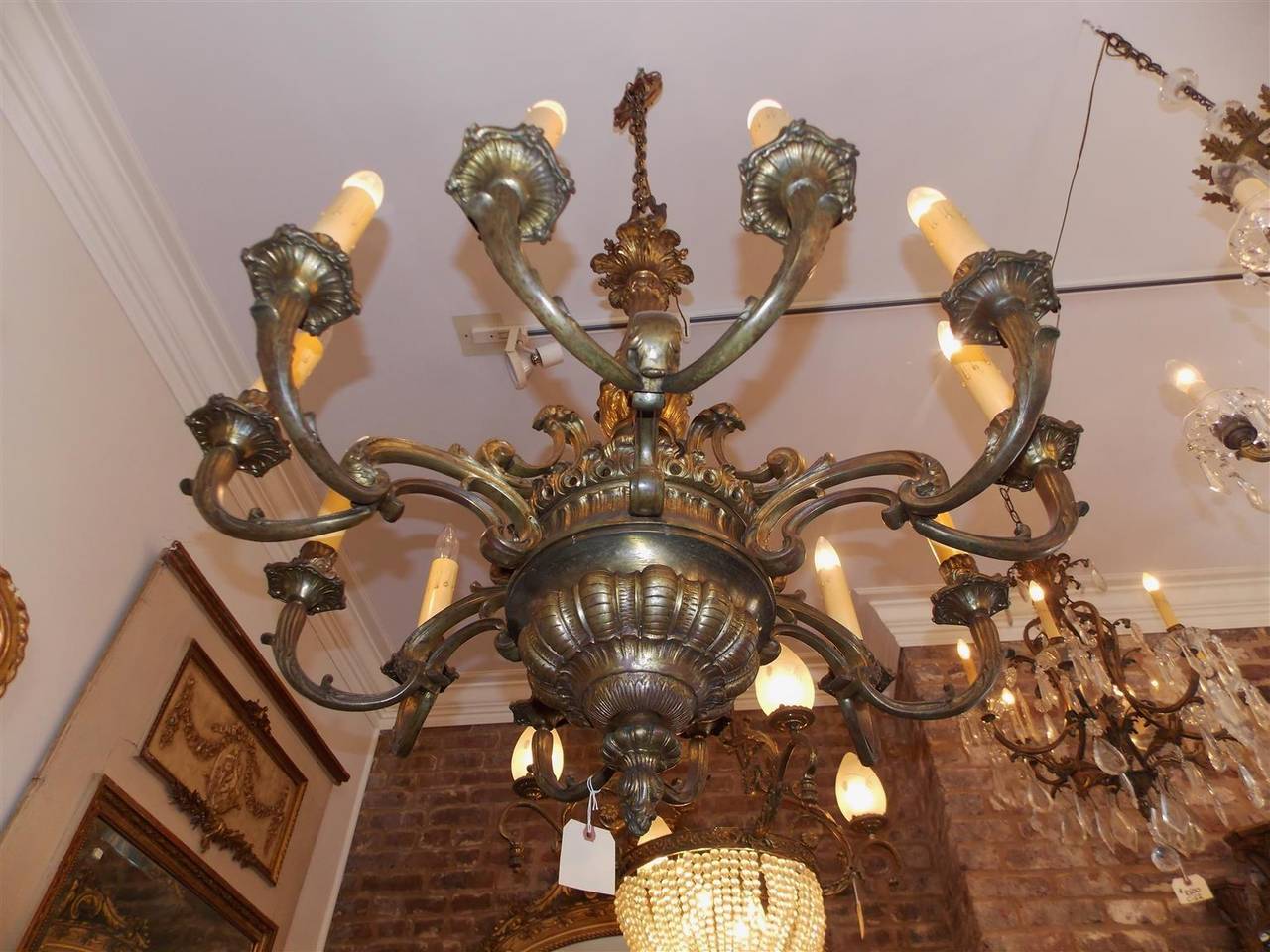Mid-19th Century French Gilt Bronze Decorative Floral Chandelier, Circa 1840 For Sale