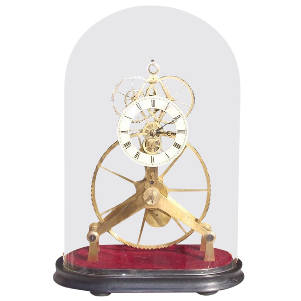 English Great Wheel Skeleton Clock Under Dome. Circa 1900