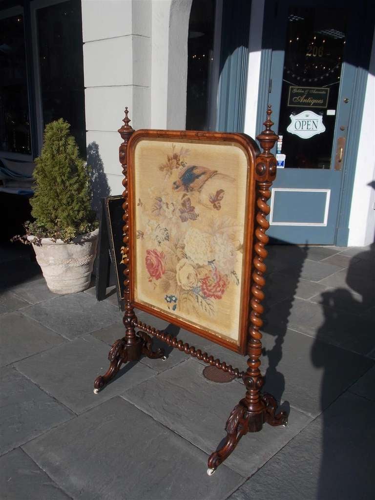 English Kings Wood Needlepoint Fire Screen. Circa 1840 For Sale at